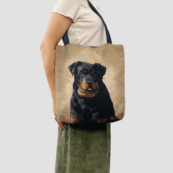 Vintage Rottweiler Graphic Dog Lover Tapestry Canvas Tote Bag - Picture 1 of 9